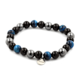 Miniatyrbillede 1 af 6: Sten og mineraler. Lyseblå Tiger Eye Beads Armbånd + Hæmatit + Sort Agat 8 Fremstillet i Frankrig. Ljusblå