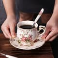 Miniatyrbillede 8 af 8: Keramisk tekop og underkop-sæt med skeer, vintage blomstrede tekopper til kvinder 2Cup2Pla2Spo1Co