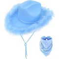 Pikkukuva 1 / 5: Sininen cowboy-hattu höyhenellä, sininen höyhen cowgirlh Sky Blue Cowboy Hat