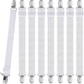 8 Pieces Sheet Holders, Adjustable Sheet Straps, High Elastic Sheet Bands with Clips, Sheet Fasteners Max Stretch 120cm White-FO- White