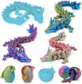 4 st 3D-printade påskdrakägg, liten ledad kristalldrake fidgetleksak, överraskande 3D-printade djurleksaker påskkorg (4-delat set-E)-FO-