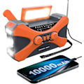 Miniatyrbild 1 av 5: 10000mAh nödradio, multifunktionell handvevgenerator, solficklampa, bärbar AM/FM/NOAA väderradio med mobiltelefonladdare ficklampa Orange