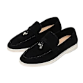 Miniatyrbillede 1 af 2: Sommersko til kvinder Loafers Mockasin i ruskind med lås, komfortable bløde såler, flade sko i plusstørrelse black-KK- black 44