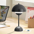 Miniatyrbillede 5 af 5: LED-bordlampe, trådløs batteri, berøringsregulerbar blomsterpottebord, 3 farver moderne svampelampe, genopladelig blomsterpottelys, (sort)