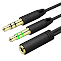 Miniatyrbild 1 av 5: Ljudkontaktkabeladapter 3,5 mm hona till 2 hanar 3,5 mm splitter