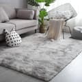 High pile rug 120 x 160 cm grey - white modern fluffy soft rug-FO-