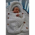 Miniatyrbilde 1 av 5: Strikket Baby Sovesekk Teppe For Vogn Baby Foto Med Fleece Inni, Varm Lomme Strikket Koseteppe For Babyer Nyfødte (YJD)-KK-