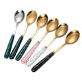 6 Pieces Coffee Spoons, Stainless Steel Scoop - Teaspoons For Dessert - Ice Cream Cake Spoon Stirring Soup - Ceramic Handle Teaspoon-FO-