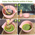 Pikkukuva 4 / 5: Keraaminen teesetti, sisältää matcha-kulhon, matcha-vispilätelineen ja matcha-vispilän, 5-osainen setti vaaleanpunainen pink