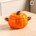 Miniatyrbillede 1 af 8: Keramisk græskarskål med låg og håndtag til suppe, slik og efterårsindretning Medium