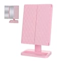 Miniatyrbilde 3 av 11: Opplyst sminkespeil minimalistisk forstørrelse berøringskontroll tredelt LED-sminkespeil rosa