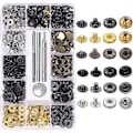 Miniatyrbild 1 av 3: 120 Set Läderknappar Kit 6 Färger Metallknappar med 4 Fästverktyg för Kläder, Läder, Jacka, Denimkläder, Väskor, Armband 2 Storlekar