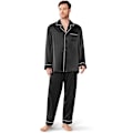 Miniatyrbild 1 av 5: Satinpyjamas för män, långärmad pyjamas med knappar och fickor - Svart xxl Black