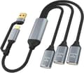 Y-kabel USB-splitter, 30 cm, 2-i-1 USB A och USB C expansionshubb, multi-USB port expander