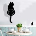 Miniatyrbild 2 av 5: DIY Akryl Väggklocka Modern Söt Katt Viftande Svans Heminredning Tyst Urverk (Svart)