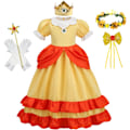 Pikkukuva 1 / 4: Daisy Prinsessamekko Tyttö Sarjakuvaelokuva Cosplay Puku Kesä Lasten Oranssi Juhla-asut 2-10 Vuotta Halloween Naamiaisasut Daisy Setit 04 Daisy Sets 04 3T Tag-110