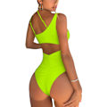 Miniatyrbillede 2 af 5: Dame one shoulder udskåret rynket bagpå høj skåret monokini badedragt i ét stykke, Neongrøn, L