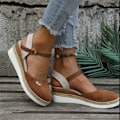 Miniatyrbillede 1 af 7: 2025 Sommer Dame Kilehæl Sandaler Designer Gladiator Sko Klassiske Sandaler med Lukket Tå og Mellemhøj Hæl Plus Størrelse Dark Khaki 43
