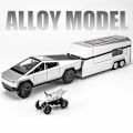 Miniatyrbild 1 av 5: 1/32 Tesla Cybertruck med Touring Car RV Husvagn Diecast Leksaksmetall Miniatyrmodell Drag tillbaka Ljud Ljus Samling Present Pojke Silver