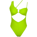Miniatyrbillede 4 af 5: Dame one shoulder udskåret rynket bagpå høj skåret monokini badedragt i ét stykke, Neongrøn, L