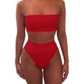 Ensfarget Crop Bra Bikini Badedrakt Strandklær Sett For Kvinner rød S_MGF red S