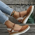 Miniatyrbillede 7 af 7: 2025 Sommer Dame Kilehæl Sandaler Designer Gladiator Sko Klassiske Sandaler med Lukket Tå og Mellemhøj Hæl Plus Størrelse Dark Khaki 40
