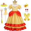 Pikkukuva 1 / 4: Daisy Prinsessamekko Tyttö Sarjakuva Elokuva Cosplay Puku Kesä Lasten Oranssi Juhla-asut 2-10 Vuotta Halloween Naamiaisasut Daisy Setit 08 Daisy Sets 08 4T Tag-120