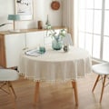 Miniatyrbillede 5 af 7: Beige rund dug 150 cm vaskbar linned bomuldsdug krølfrit KLB
