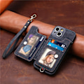 Pikkukuva 4 / 10: Sopii iPhone-älypuhelimelle nahkakuori RFID-varkausturva harja renkaan solki naru monitoiminen korttipidike Musta [Nahkahihnan kanssa] Black [With Leather Lanyard]] iPhone 13 Pro