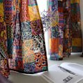 Miniatyrbilde 3 av 7: Bohemian Retro Gardin Etnisk Stil Bomullslin Bomullslin Tynn Vindu Dekorativ Boho Trykt Gardin Soverom Ferdiglagde Gardiner Øyeblikk Topp Grommet Top W132CMxH45CM 1PC