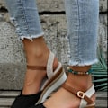 Miniatyrbillede 6 af 7: 2025 Sommer Dame Kilehæl Sandaler Designer Gladiator Sko Klassiske Sandaler med Lukket Tå og Mellemhøj Hæl Plus Størrelse Dark Khaki 36