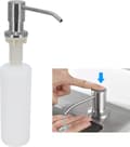 Sæbedispenser, bordplade, indbygget rund, genopfyldelig 300 ml, rustfrit stål til brusekøkken, sølv