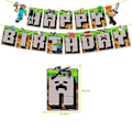 Pikkukuva 2 / 5: Minecraft-teemainen Hyvää syntymäpäivää -setti Koriste Tarvikkeet Banneri Viiri Kakunkoristeet Pakkaus null none