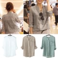 Miniatyrbilde 2 av 8: Kvinner Høstoverdeler Lin Button Down Løs Casual Career Shirt L Green L