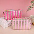 Miniatyrbillede 3 af 5: Phnom Penh Stripe kosmetiktaske PU læder anis opbevaringstaske Lad Rose red 21*10*10cm