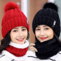 Miniatyrbilde 2 av 8: Vinterstrikket skjerfluesett Tykk Varm Skullies Beanies Luer F A7 one size