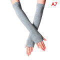 Miniatyrbillede 1 af 8: Y2K Fashion Kvinder Piger Stribede Albue Handsker Varmere Strikket Lon A7 One Size
