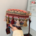 Miniatyrbillede 1 af 5: Væve Crossbody Tasker Kvinde Tassel Taljetaske Retro Læder Shou A2 one size