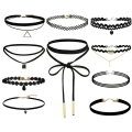Pikkukuva 3 / 4: 10 Pieces Choker Kaulakoru Musta Klassinen Velvet Stretch Gothic Black Set