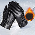 Miniatyrbild 3 av 7: Vantar Herr Vinter PU Läder Svarta Vantar Knapp Varma Vantar W one size
