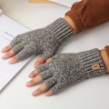 Miniatyrbilde 4 av 8: Strikkede tykke termiske halvhansker for kvinner og menn, vinterutendørs Dark gray