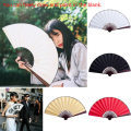 Miniatyrbillede 2 af 8: Stil Håndholdt Fan Blank Silke Cloth Folde Fan Party Bryllup Black 8inch