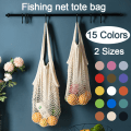 Miniatyrbillede 2 af 5: Genanvendelige købmandsvarer Tasker Bomuld Mesh streng Nettote Bag F Blue B