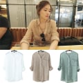 Miniatyrbilde 1 av 8: Kvinner Høstoverdeler Lin Button Down Løs Casual Career Shirt L Green M