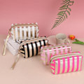 Miniatyrbillede 2 af 5: Phnom Penh Stripe kosmetiktaske PU læder anis opbevaringstaske Lad Rose red 21*10*10cm