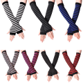 Miniatyrbillede 3 af 8: Y2K Fashion Kvinder Piger Stribede Albue Handsker Varmere Strikket Lon A7 One Size