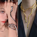 Miniatyrbilde 4 av 8: Punk Snake Halskjede Choker Justerbart Snake Armbånd Fleksibel W Gold one size