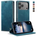iPhone 17 Pro Fodral Läderfodral Multifunktionell Horisontell Flip Blå