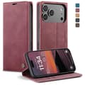 iPhone 17 Pro Fodral Läderfodral Multifunktionell Horisontell Flip Röd