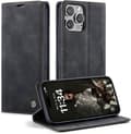Læder flip-etui til iPhone 16 Pro med to kortpladser og et pungrum, sort black
